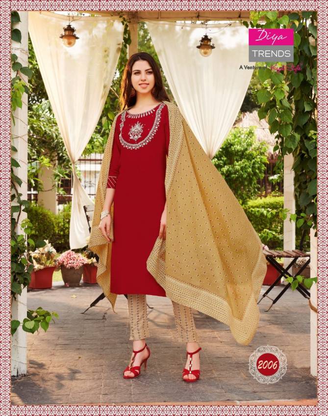 Odhani 2 Embroidery Ethnic Wear Kurti With Pant And Dupatta Latest Collection